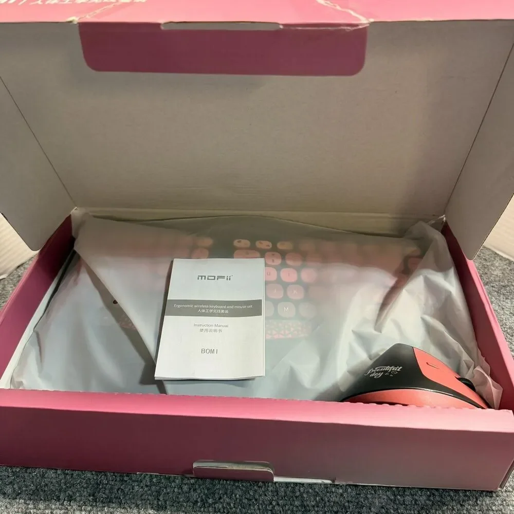 MOFii BOMI Wireless Ergonomic Keyboard Mouse Combo Pink Black Open Box PC